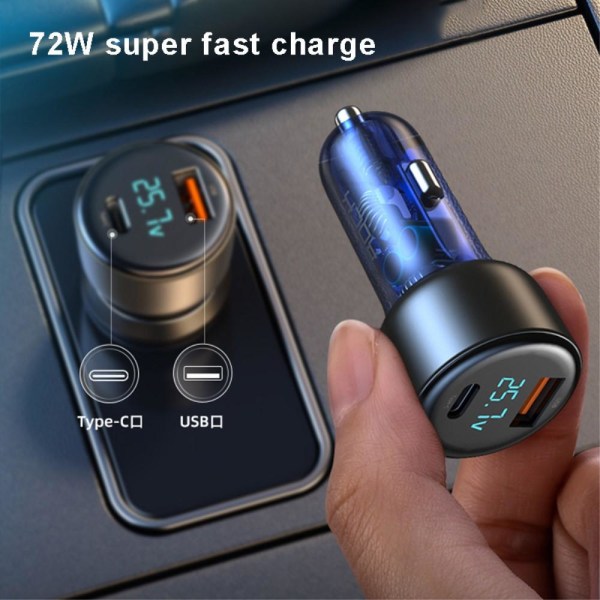 ROCK H16 72W Super Rask Bil Lader Rask Lading Adapter USB-C + USB Black