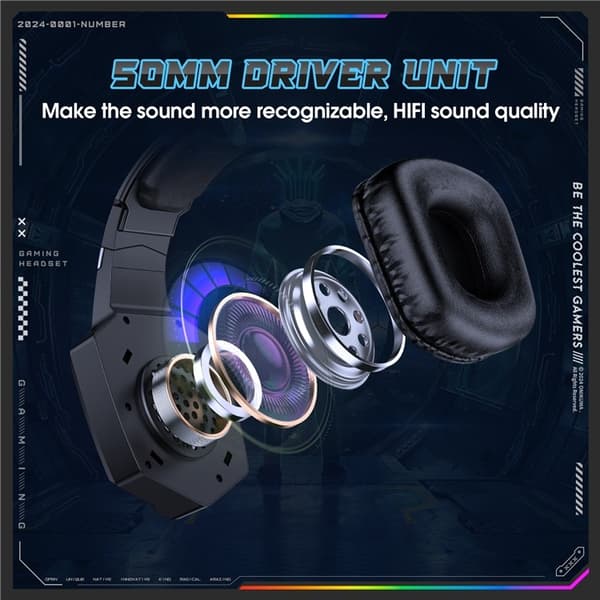 ONIKUMA Gaming Headset Triple Mode RGB-belysning Surround Sound Bluetooth-hovedtelefoner Black