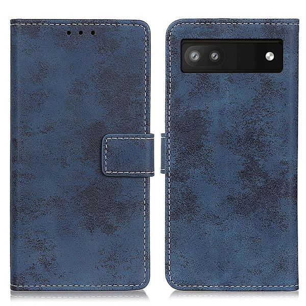 Retro tegnebog stativetui til Google Pixel 6a - Mørkeblå Dark blue