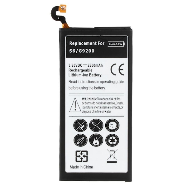 2550mAh Li-ion Ersättningsbatteri Batteri Samsung Galaxy S6 G920 Svart