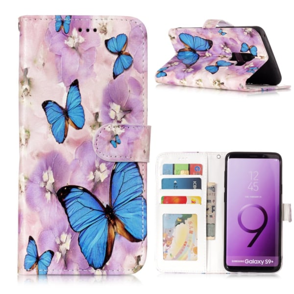 Samsung Galaxy S9 Plus Plånboksfodral - Blue Butterfly and Flowe multifärg