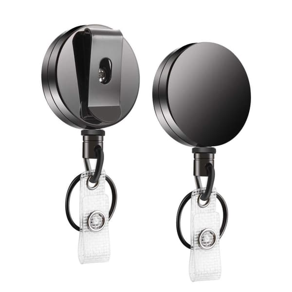 4cm Retractable Key Chain Zinc Alloy Key Ring Heavy Duty Retractable Svart