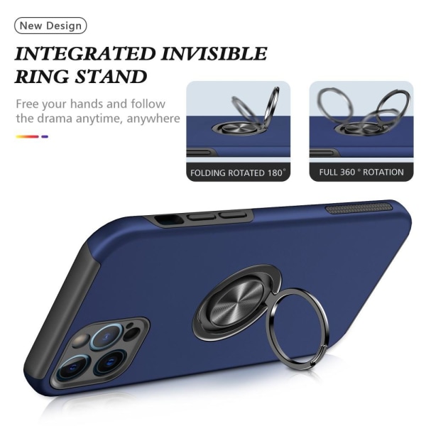 iPhone 13 Mini Fingerring Kickstand Hybrid Taske - Blå Blue