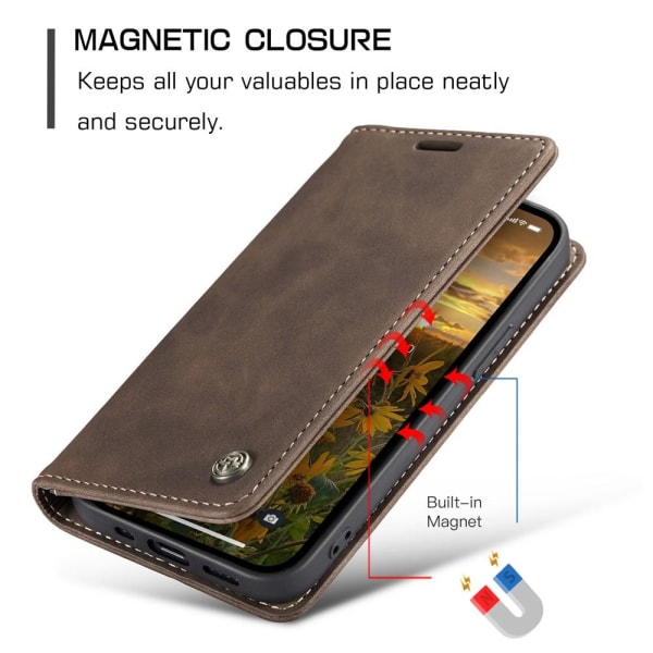 CASEME Retro Wallet Case for iPhone 15 Pro - Coffee Dark brown