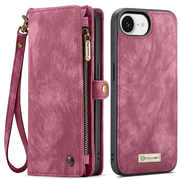 iPhone 17e ja iPhone 16e CASEME 008 Irrotettava Lompakkokotelo Hihnalla Red
