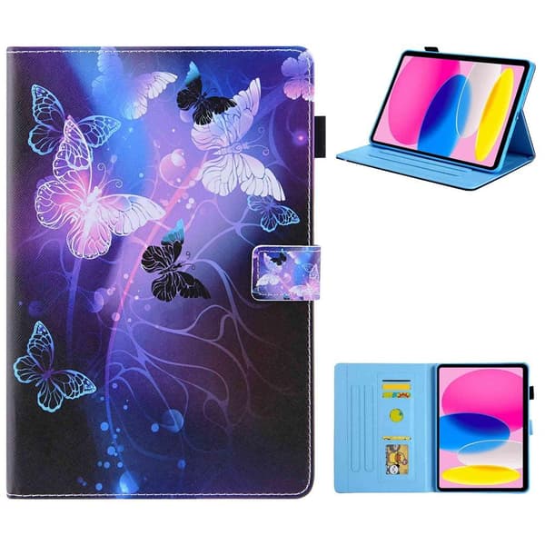 Tablettdeksel med klaff og stativ for iPad 10.9 (2022) - Lilla sommerfugl Purple