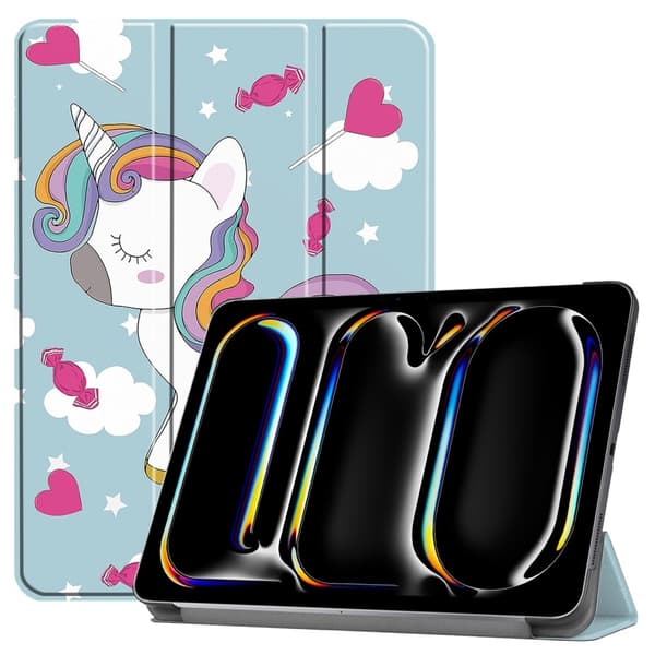 Til iPad Pro 11 (2024) Etui Tre - fold Stativ Tablet Cover - Unicorn Multicolor