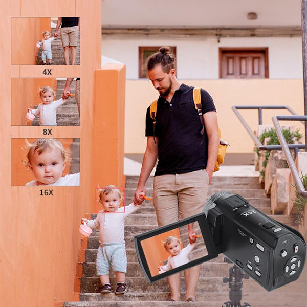 1080P Full HD Videokamera med nattmodus for Vlogging og YouTube Black