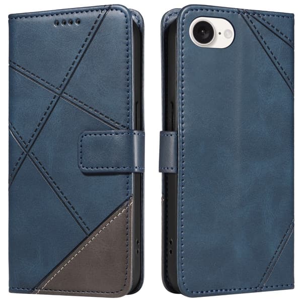 Lompakkokotelo iPhone 17e / 16e:lle – Geometrinen Viiva Blue