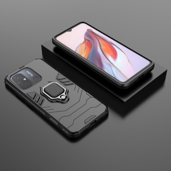 För Xiaomi Redmi 12C Hybrid skal Finger Ring Metall Plåt Svart