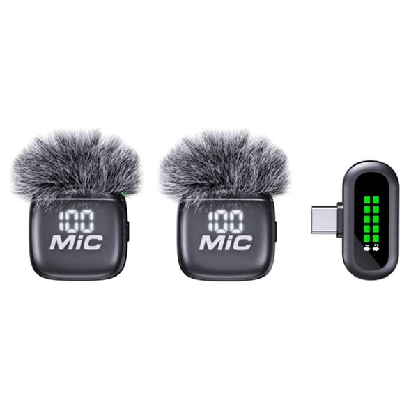 Dobbelt mikrofonsett med lavalier-støyreduksjon, USB-C, 2 mikrofoner + 1 mottaker Black