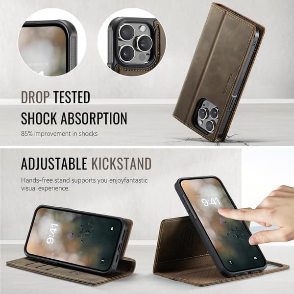 CASEME Til iPhone 15 Pro Max Lommebokdeksel Magnetisk Avtakbar RFID Beskyttelse - Coffee Brown