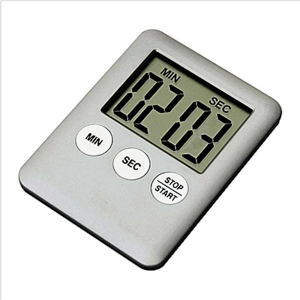 Tynd Køkken Timer Timer Storskærm Digital Magnetisk Nedtælling - Sølv Silver