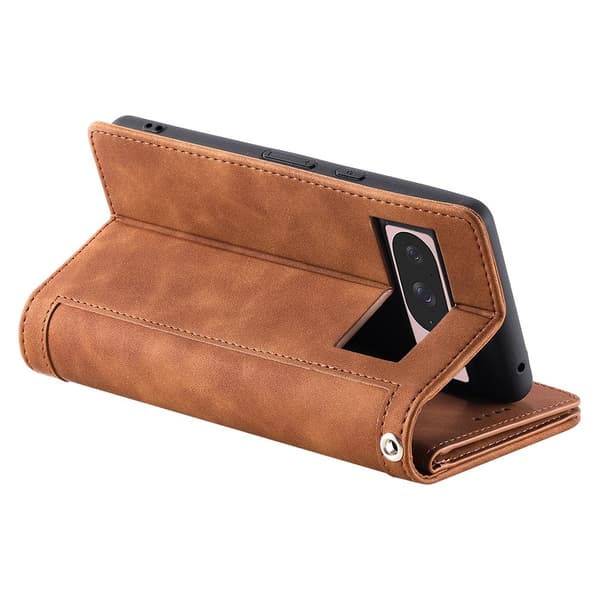 Til Google Pixel 10 Pro / 10 / 9 Pro / 9 Etui med Lynlåslomme og 9 Kortlommer Brown