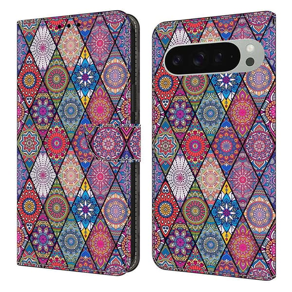 Til Google Pixel 10 Pro XL Pung Cover Mønsterprint PU-læder Flip Stand Mobilcover Multicolor