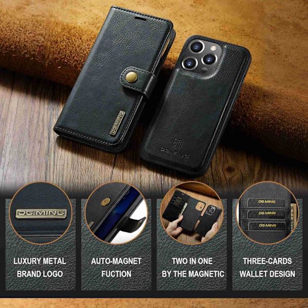 iPhone 14 Pro Max DG.MING Avtakbart 2-i-1 Lommebokdeksel Black