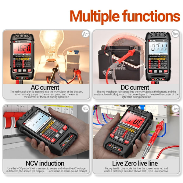 Multimeter Auto-Ranging Digital Tester Intelligent Multi Tester Svart