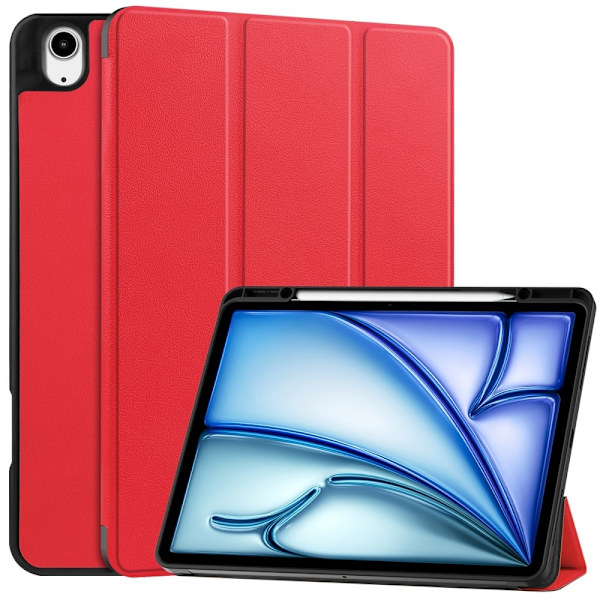 iPad Air 13 (2024) Kolminkertainen Teline Tabletin Suojakuori Kynäpidikkeellä Red