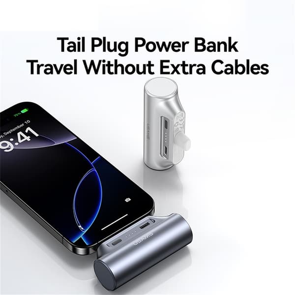USAMS Mini Powerbank 3000mAh USB-C Bærbar Oplader Nødoplader Silver