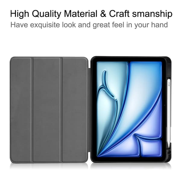 Til iPad Air 11 (2024) Etui Tre - fold Stativ Tablet Cover med Pen Holder - Sort Black