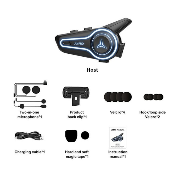Motorcykelhjelm Bluetooth Intercom Headset IP67 Vandtæt 1000m Rækkevidde Black