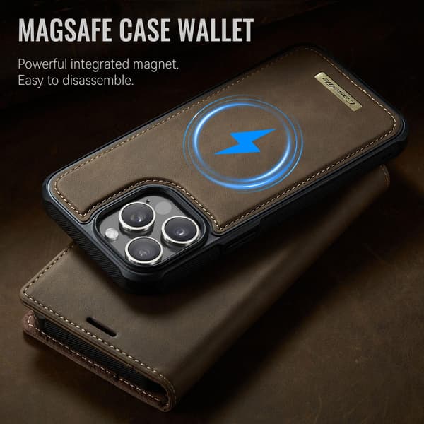 CASEME Til iPhone 15 Pro Lommebokdeksel Magnetisk Avtakbar RFID Beskyttelse - Coffee Brown