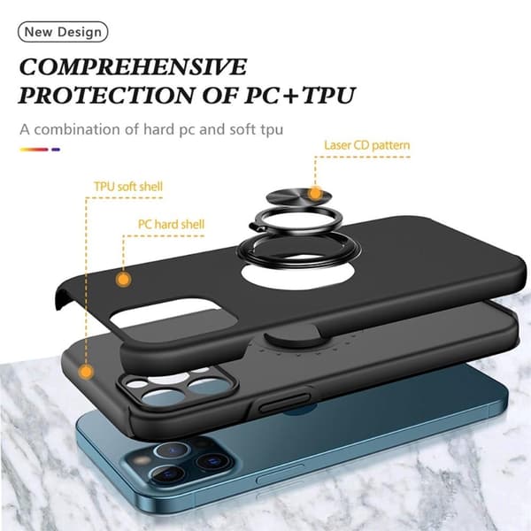 iPhone 14 Pro Fingerring Kickstand Hybrid Taske - Sort Black