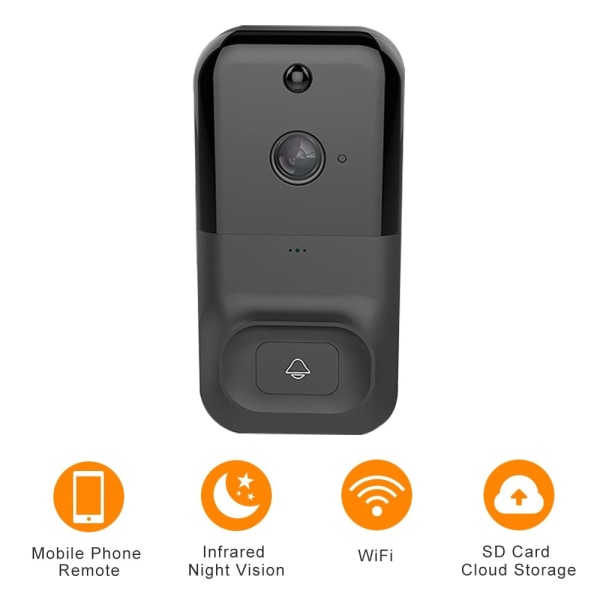 WiFi 1080P Rörelsedetektering Dörrklocka Kamera för hemsäkerhet Svart