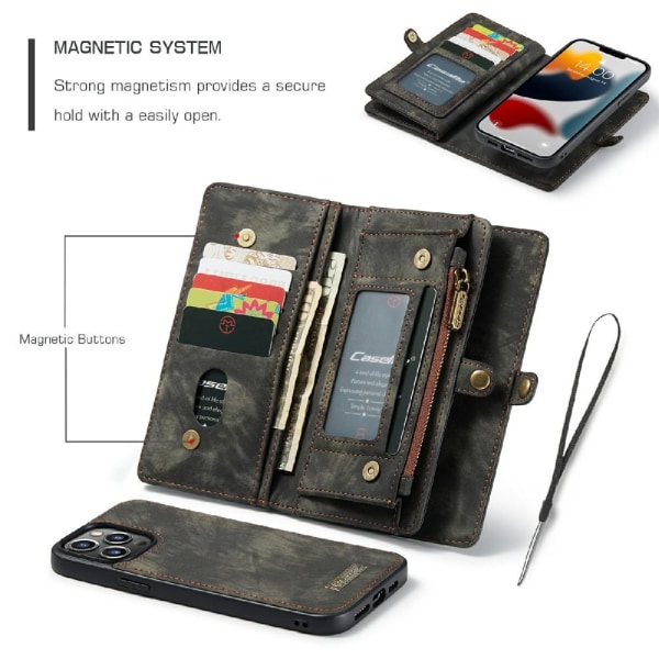 CASEME iPhone 13 Pro Max 2-i-1 tegnebog telefonskal - sort Black