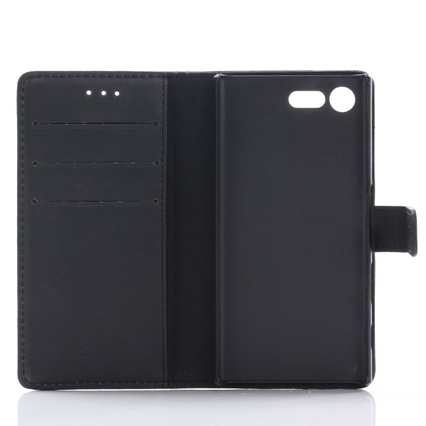 Retro tegnebog stativetui til Sony Xperia X Compact - Sort Black