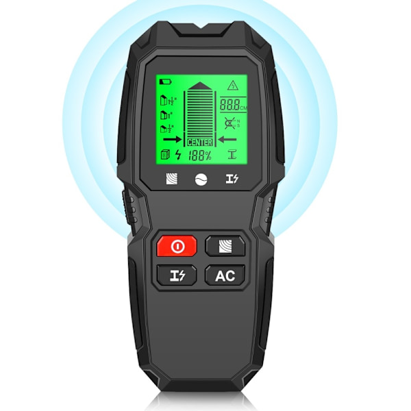 5 i 1 LCD Wall Stud Finder Edge Center Trä ström Metall AC Live Wire Detektor Svart
