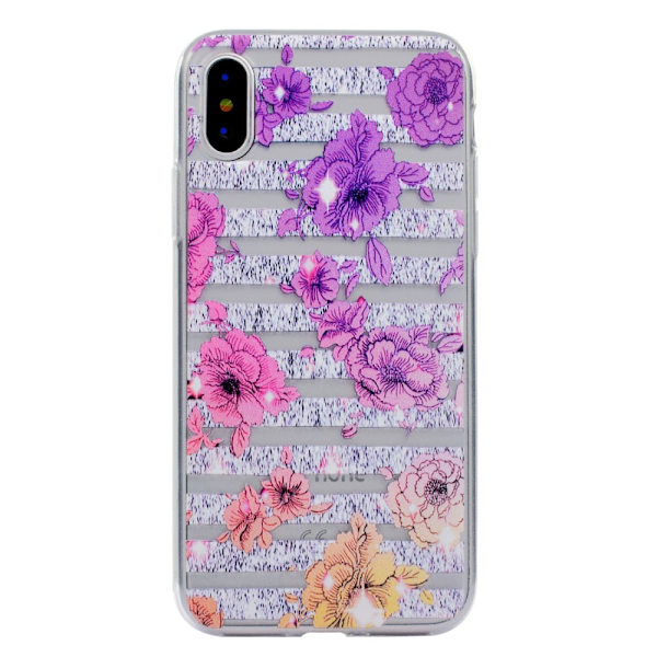 iPhone X TPU-deksel - Rosa og lilla blomst