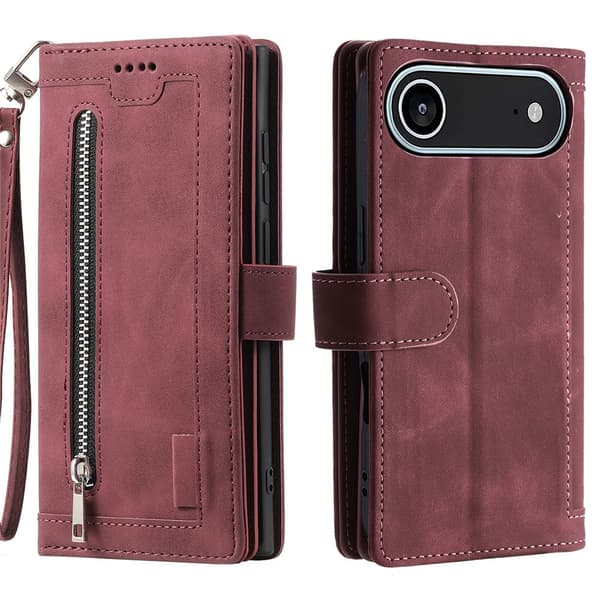 Til iPhone Air Deksel med glidelås og 9 kortspor Red