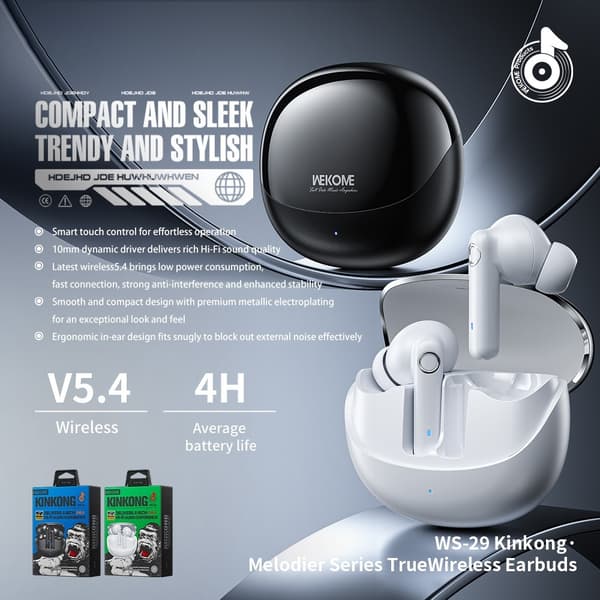 WEKOME WS-29 Trådløse Hovedtelefoner In-Ear Bluetooth Kinkong 10 mm Driver - Sort Black