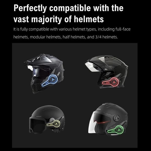 Motorcykelhjelm Bluetooth Intercom Headset IP67 Vandtæt 1000m Rækkevidde Black