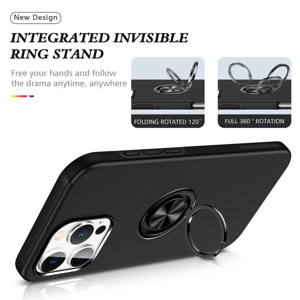 Til iPhone 16 Pro Max Fingerring Kickstand Hybrid Taske - Sort Black