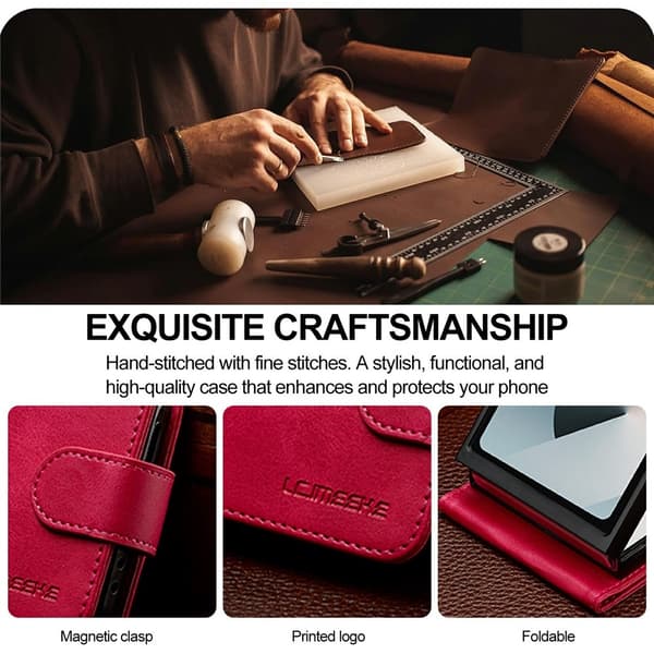 LC.IMEEKE Telefoncover med kalveskindstekstur til Samsung Galaxy Z Flip8 Red