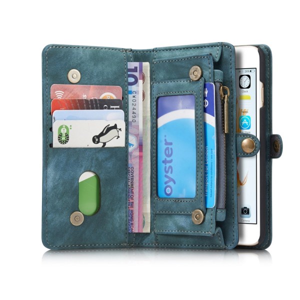 CASEME iPhone 6s 6 Plus Retro Split läder plånboksfodral Blå Blue