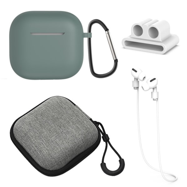 For AirPods 4 5 stk Tilbehør Veske Oppbevaringsboks Halsstropp Hodetelefonholder Nøkkelring Green