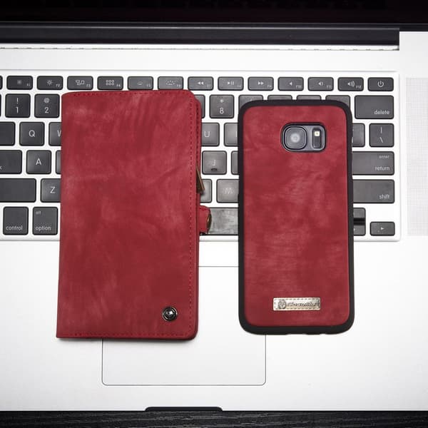 CASEME Samsung Galaxy S7 Edge Retro Lær Lommebok - cover - Rød Red
