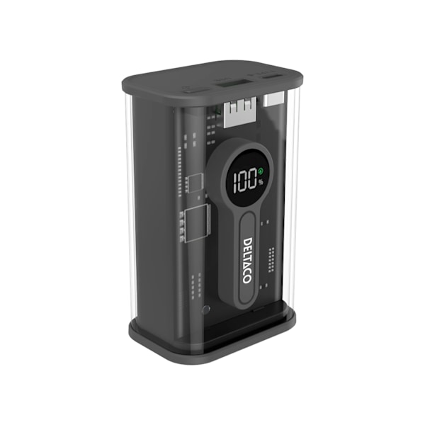 Deltaco Transparent virtapankki pikalatauksella 10 000 mAh Black