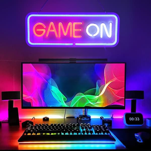 Romdekorasjon Gaming LED Neonlys Veggdekorasjon Spillrom Atmosfære Lampe White