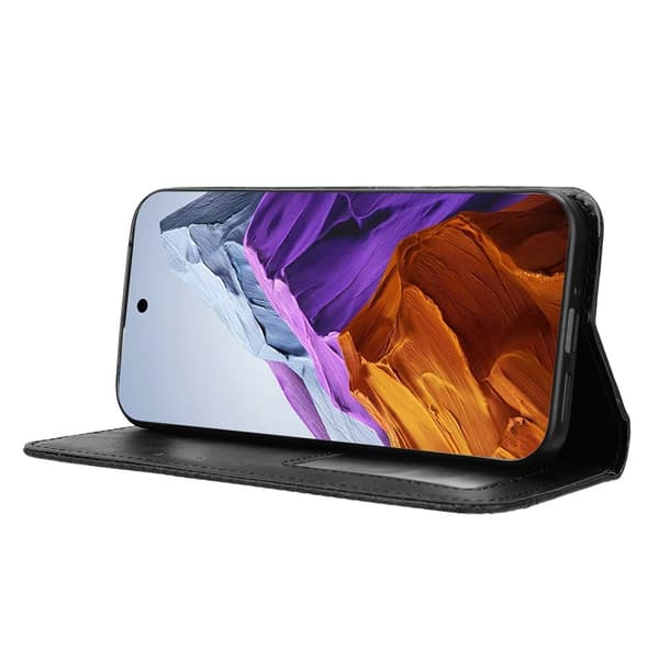 Til Google Pixel 9 Pro XL Stand Phone Case Fuld Protection Pung Cover - Sort Black