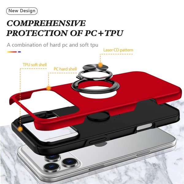 For iPhone 17 Pro Hybrid-deksel med Fingerring Red