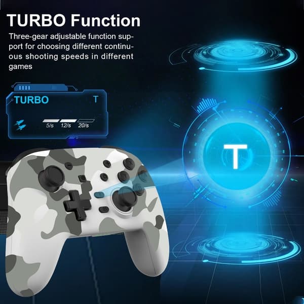 Yhteensopiva Nintendo Switch Bluetooth Controller Gamepad Turbo Function - toiminnon kanssa White