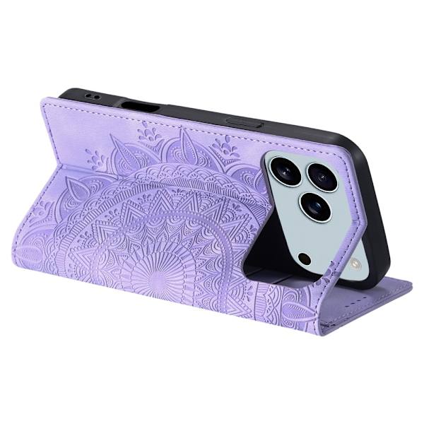 Deksel for iPhone 17 Pro Max med Magnetisk Lukking Mønsterpreget Purple