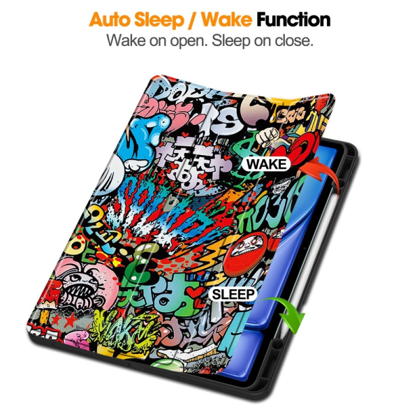 Til iPad Air 13 (2024) Etui Tre-fold Stativ Tablet Cover med Pen Holder - Graffiti Multicolor