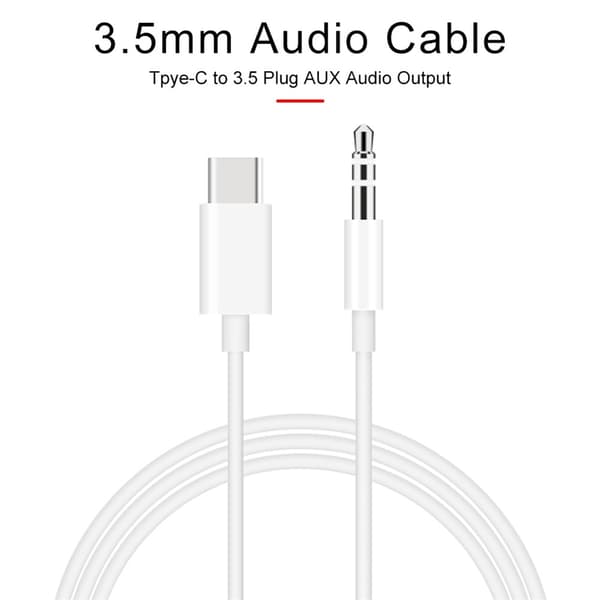 USB-C til 3,5 mm lyd-AUX-adapterkabel til analog overførsel White