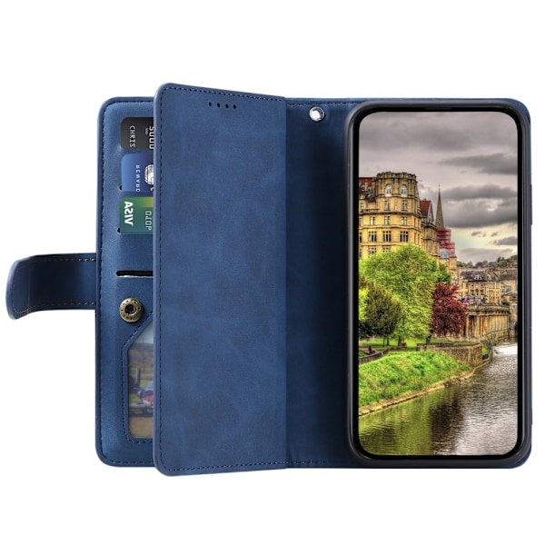 För Google Pixel 9A Fodral med Dragkedja och 9 Kortplatser – Blå Blå