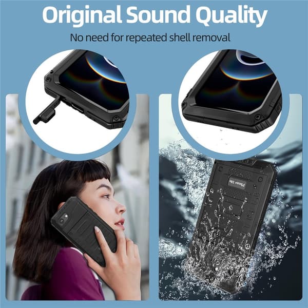 IP68 vanntett deksel til iPhone 17e / 16e metall + silikon med skjermbeskytter Black